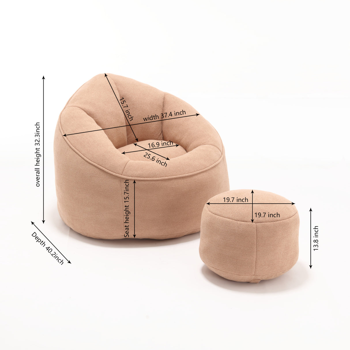 Tan Bean Bag Sofa Chair with Footrest | OROA Kids