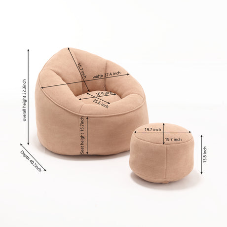 Tan Bean Bag Sofa Chair with Footrest | OROA Kids