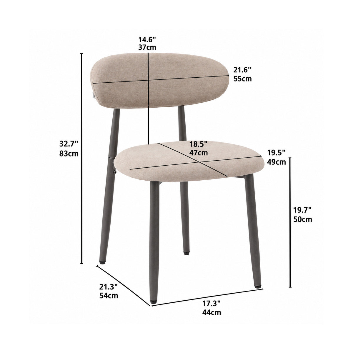 Modern Camel Fabric Upholstered Metal Dining Chairs (2) by OROA