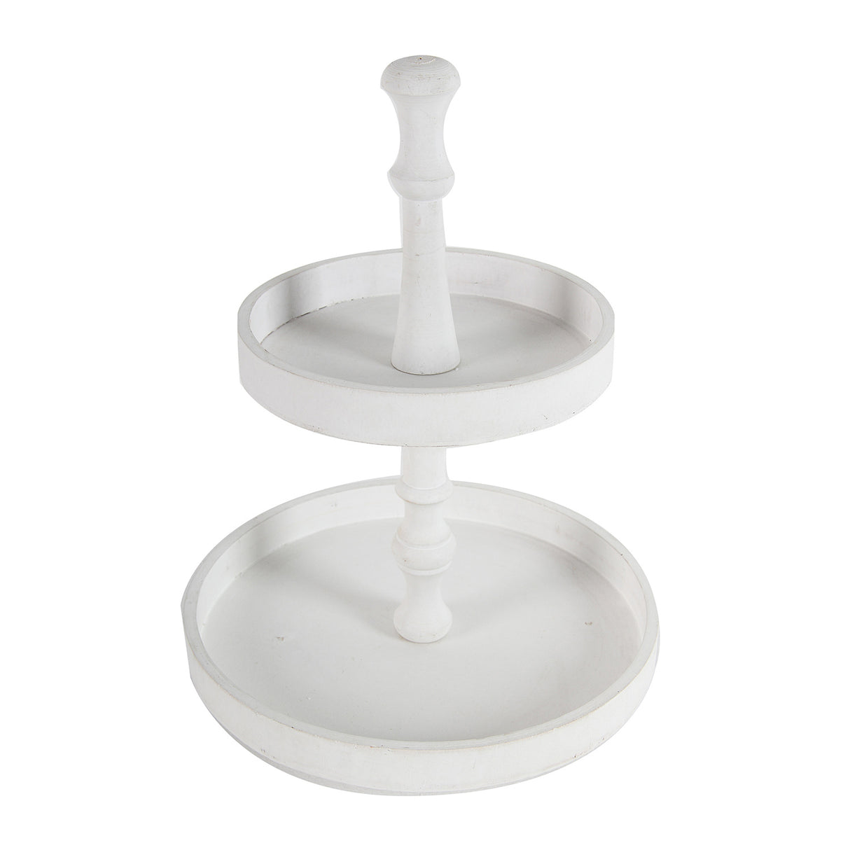 White Two-Tiered Round Wooden Tray | OROA