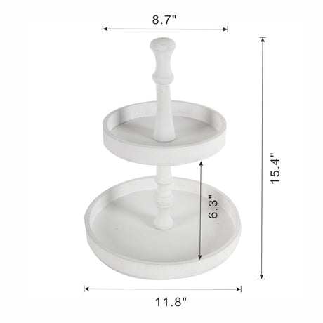 White Two-Tiered Round Wooden Tray | OROA