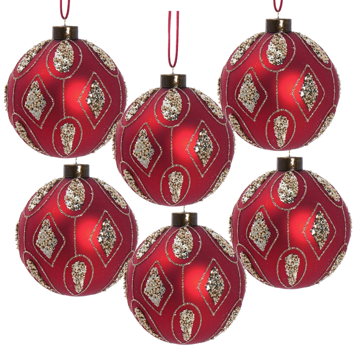 Red Glass Decorative Hanging Balls (6) | OROA