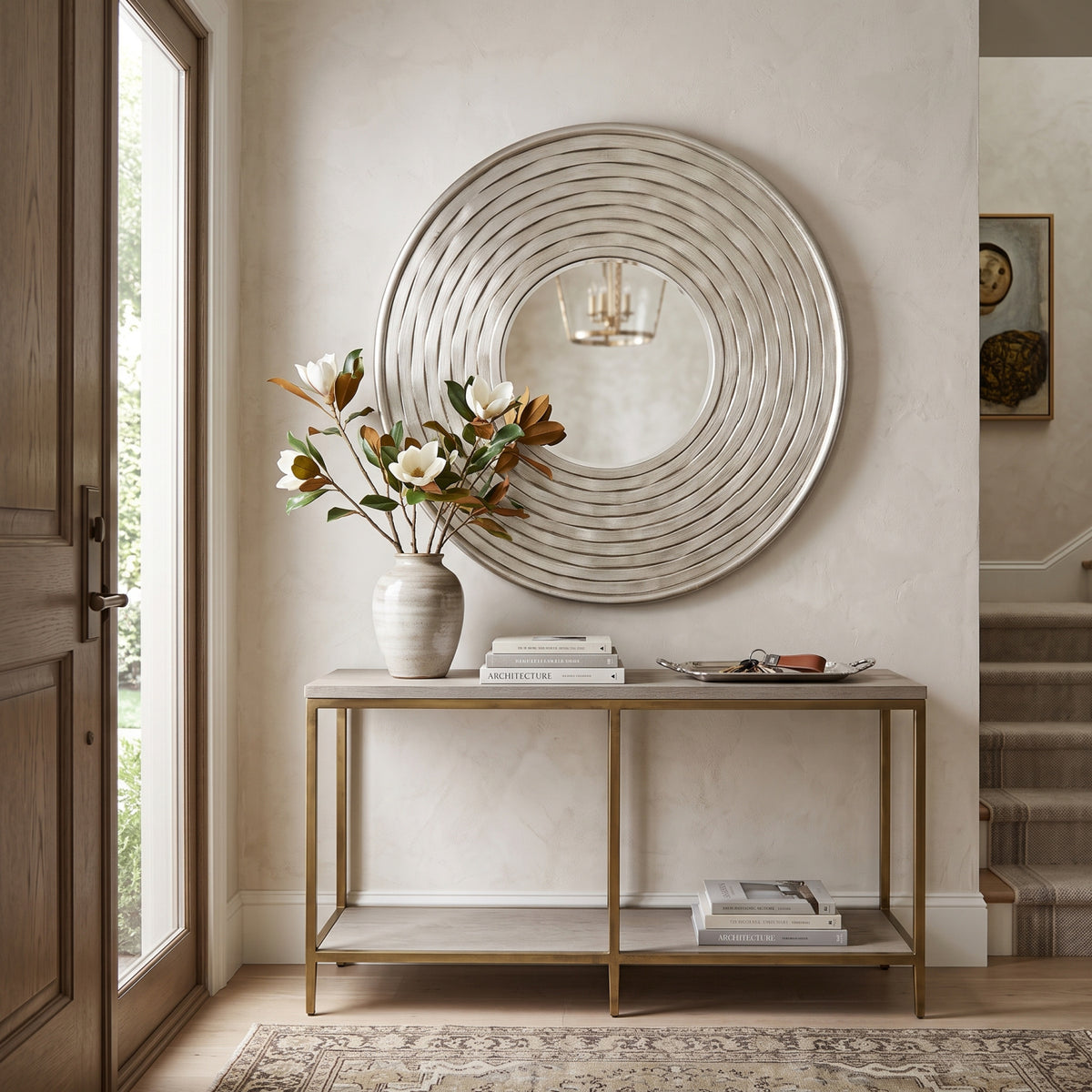 Modern European furniture - Silver Round Wall Mounted Mirror - www.oroa.com