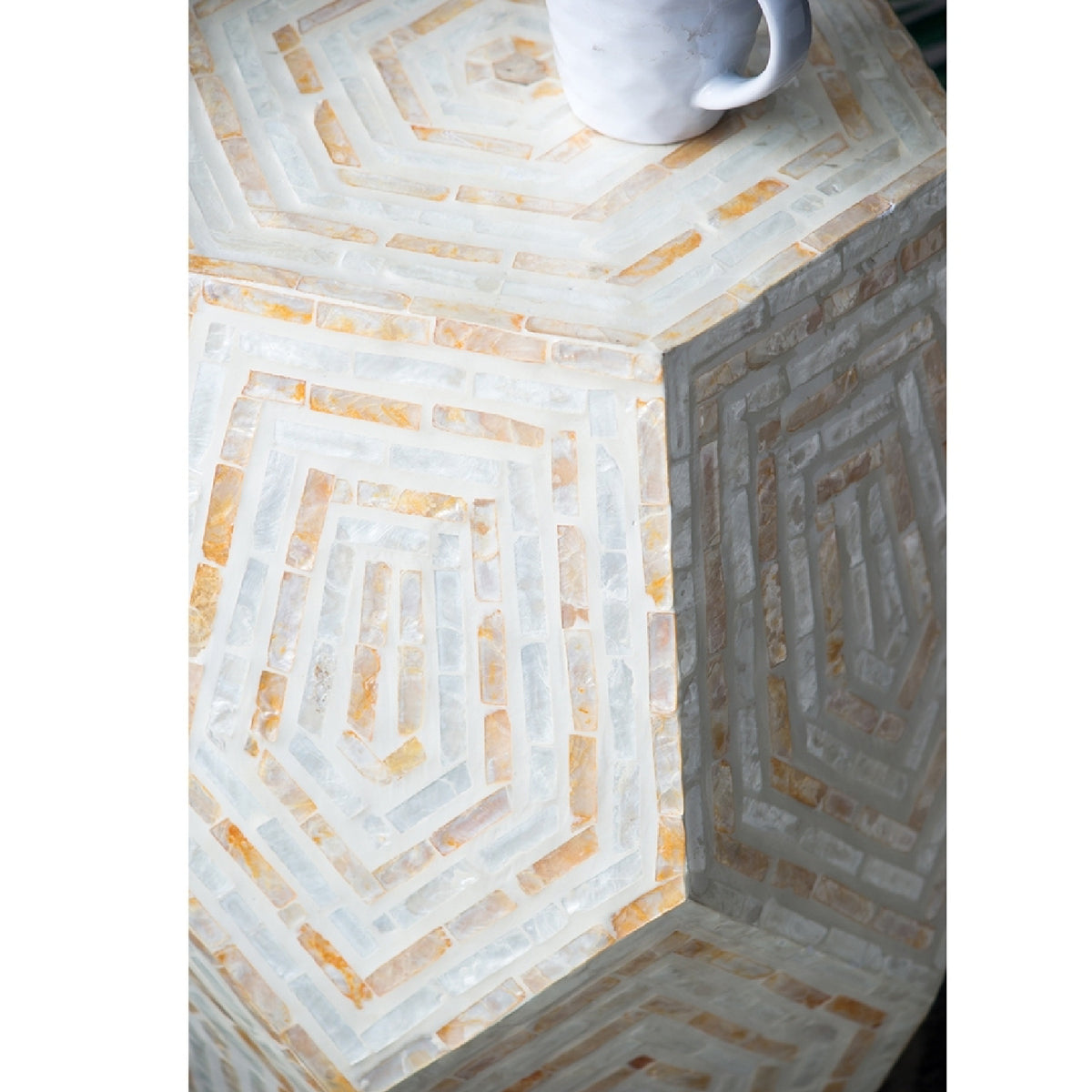Modern European furniture - Hexagonal Capes Capiz Accent Stool - www.oroa.com