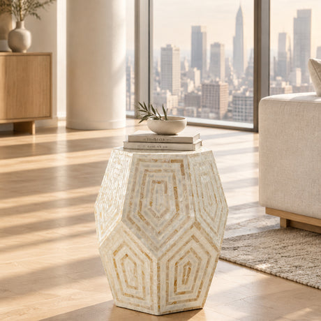 Modern European furniture - Hexagonal Capes Capiz Accent Stool - www.oroa.com