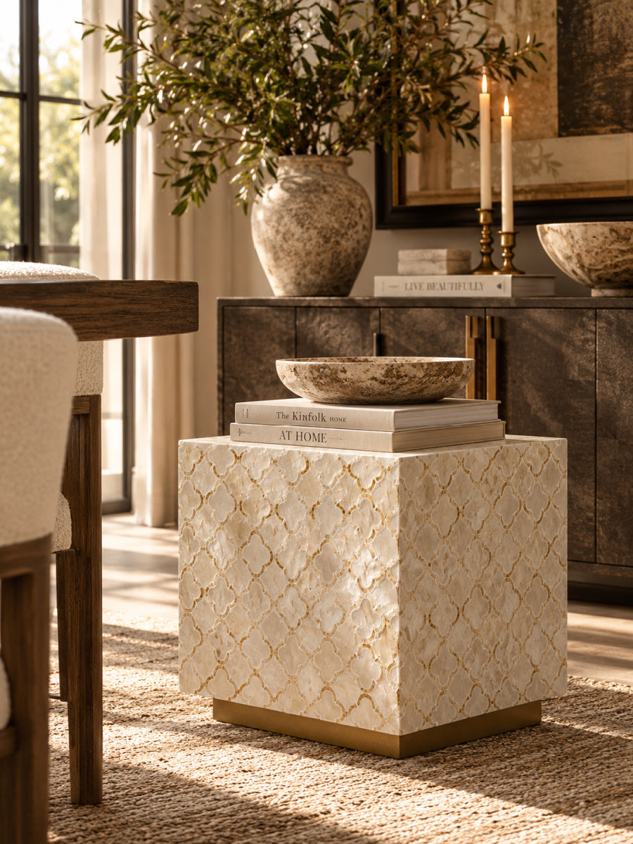 Square Capiz Accent Stool | OROA