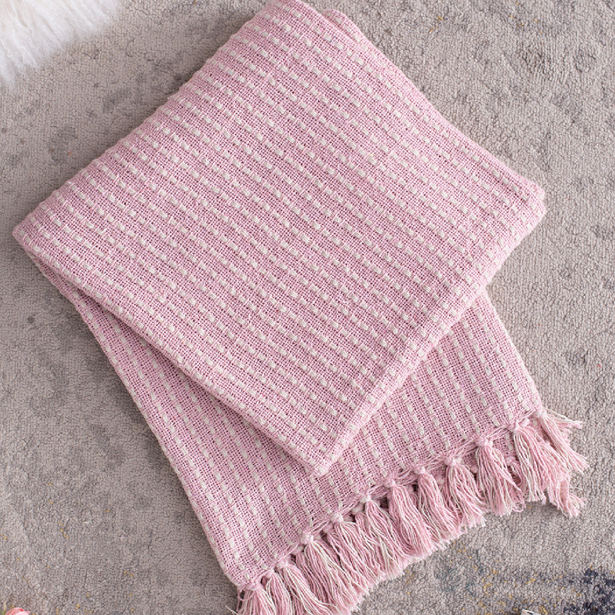 Pink and Tan Cotton Throw Blankets (2) | OROA