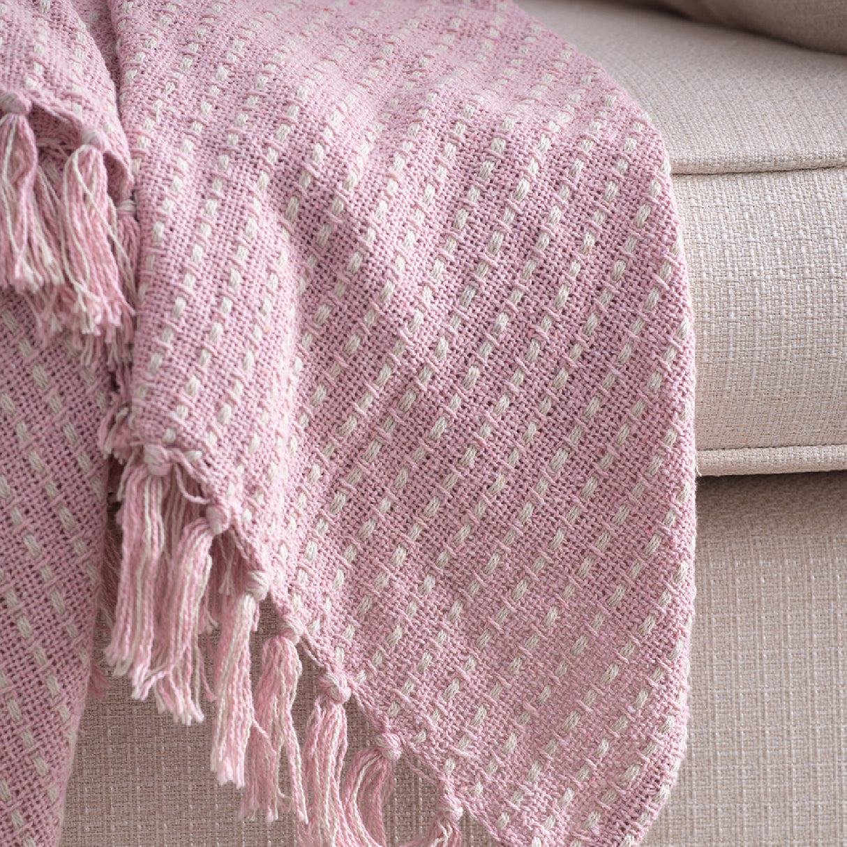 Pink and Tan Cotton Throw Blankets (2) | OROA
