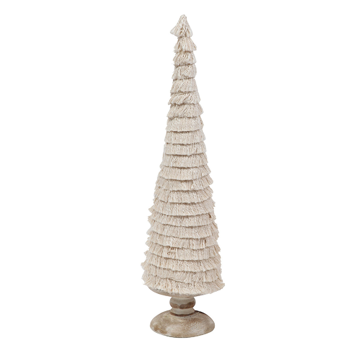 Christmas Fringed Embellished Cone with Wooden Base | OROA
