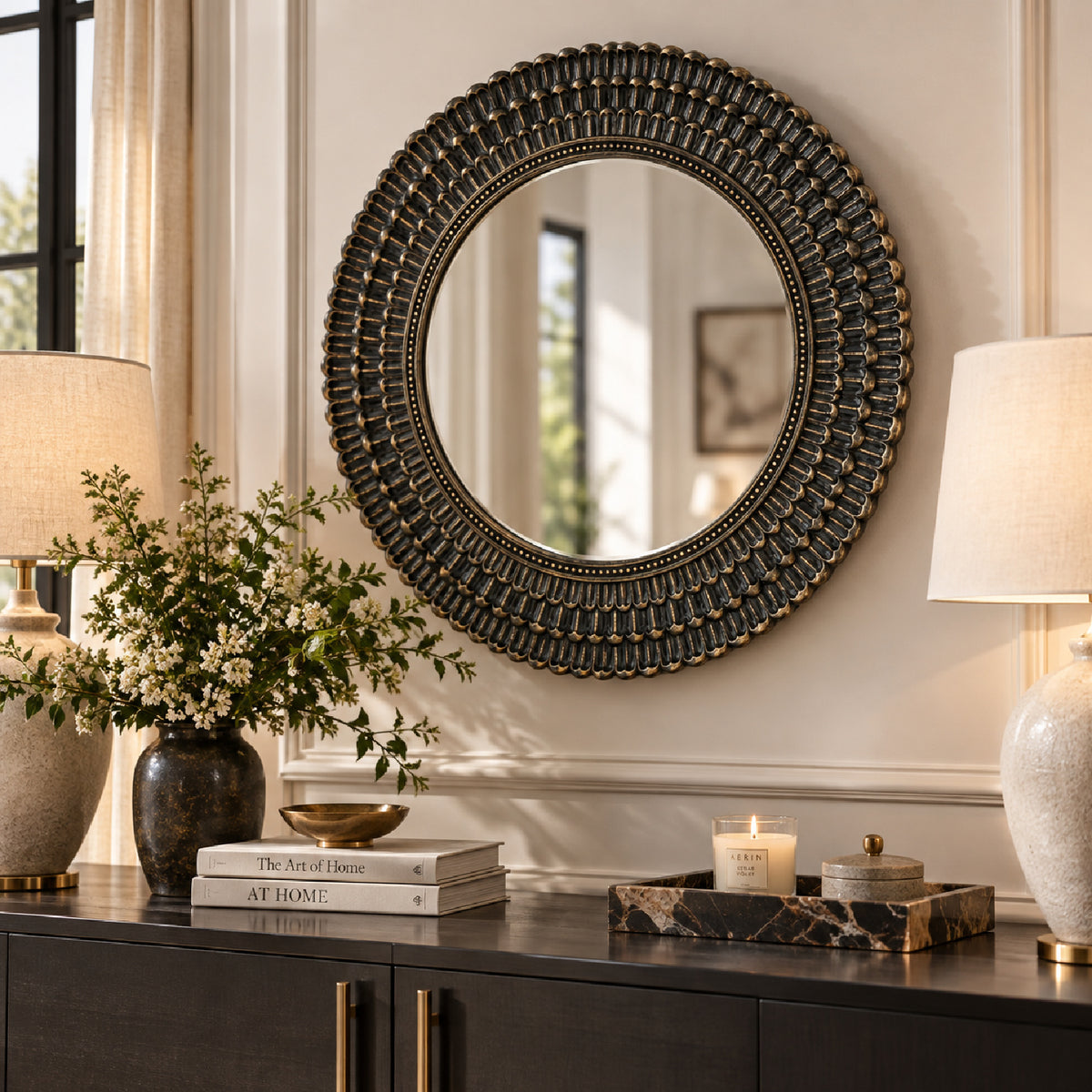 Round Woven Texture Wall Mirror - OROA - view 2