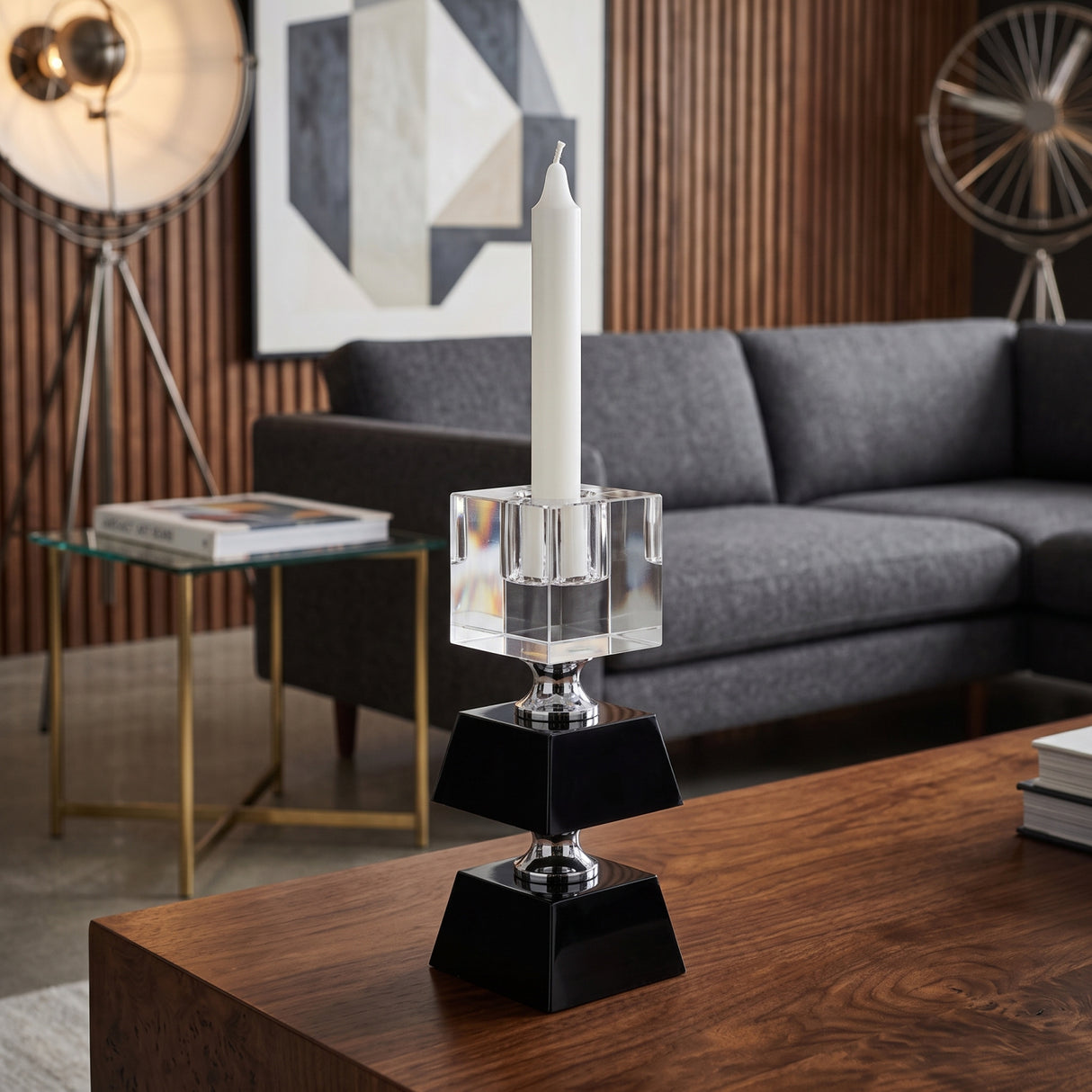 Black and Clear Square Candle Holder | OROA