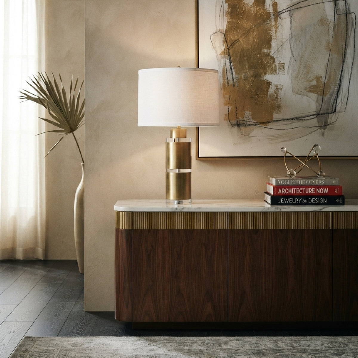 Gold and White Cylinder Table Lamp | OROA