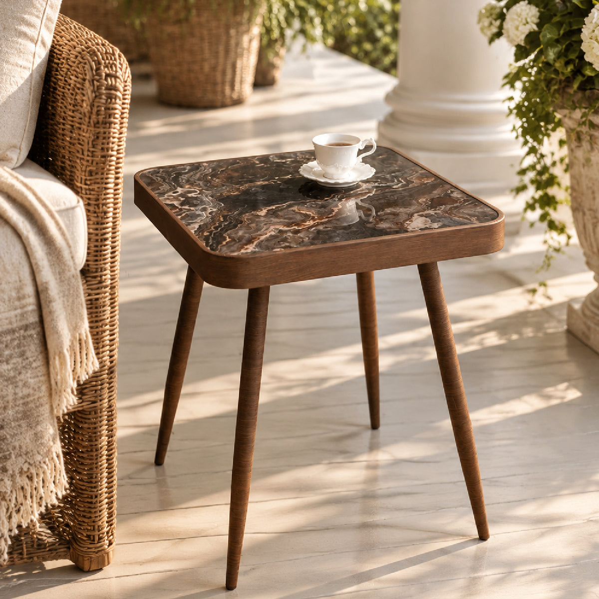 Modern European furniture - Square Glass Top Side Table with Gold Legs - www.oroa.com