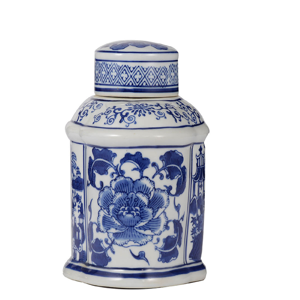 Ren Blue and White Oval Jar with Lid | OROA