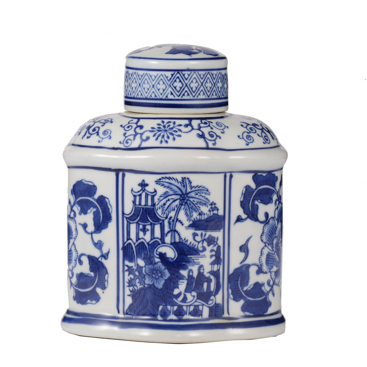 Ren Blue and White Oval Jar with Lid | OROA