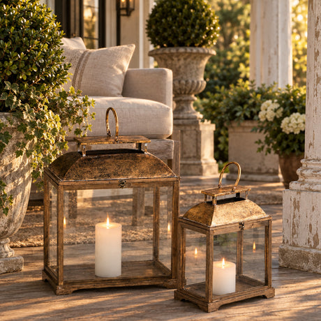 Modern European furniture - Rustic Antique Glass Lantern (Set of 2) - www.oroa.com