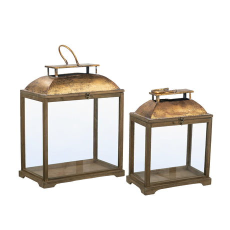 Modern European furniture - Rustic Antique Glass Lantern (Set of 2) - www.oroa.com