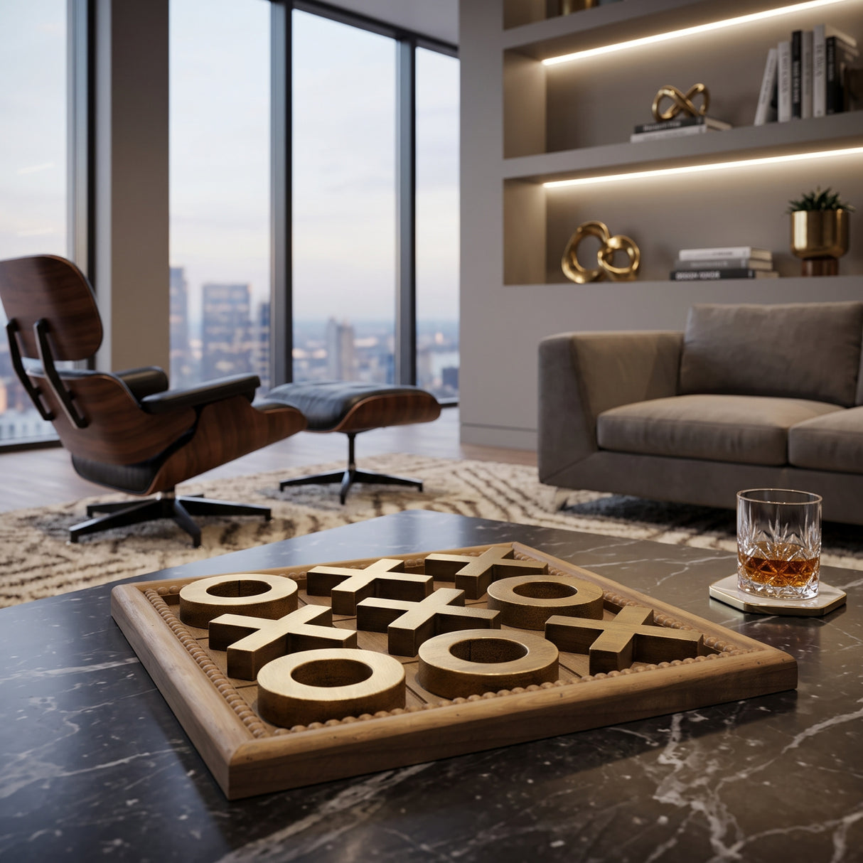 Brown and Gold Finish Tic-Tac-Toe Decor Accent | OROA
