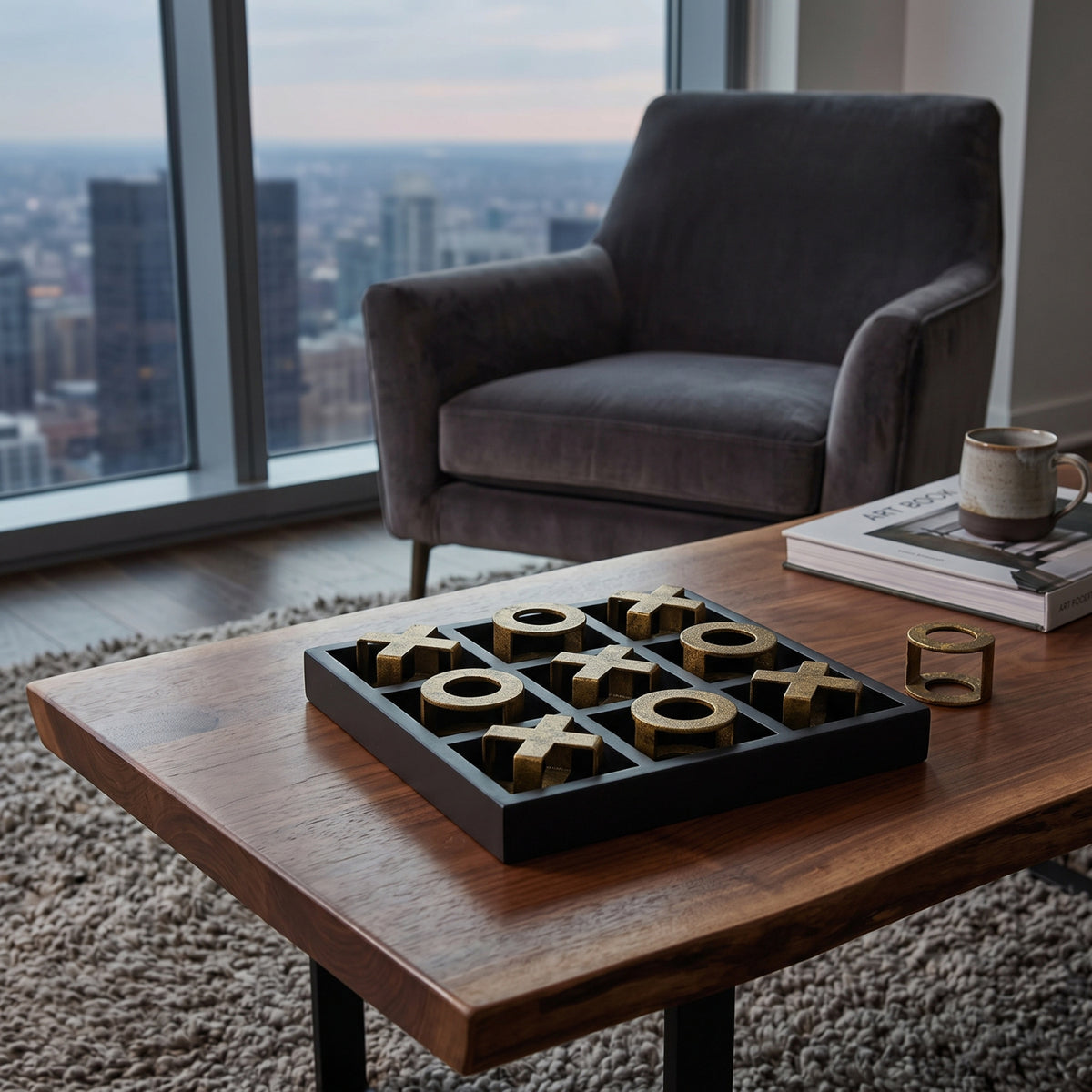 Black Wooden Tic-Tac-Toe Game Set | OROA
