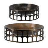 Round Iron Trays with Black and Gold Finish | OROA