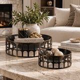 Round Iron Trays with Black and Gold Finish | OROA