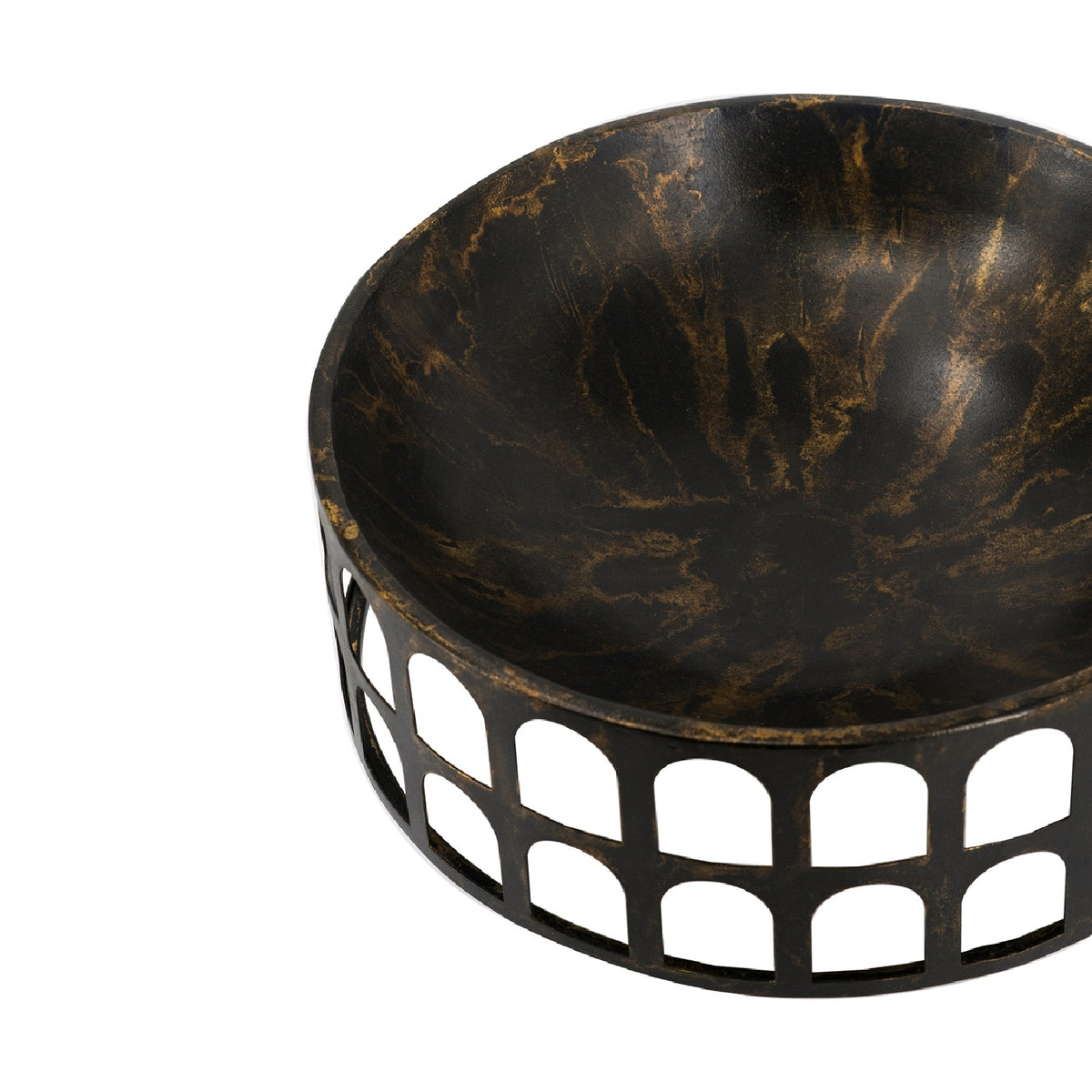 Round Iron Trays with Black and Gold Finish | OROA