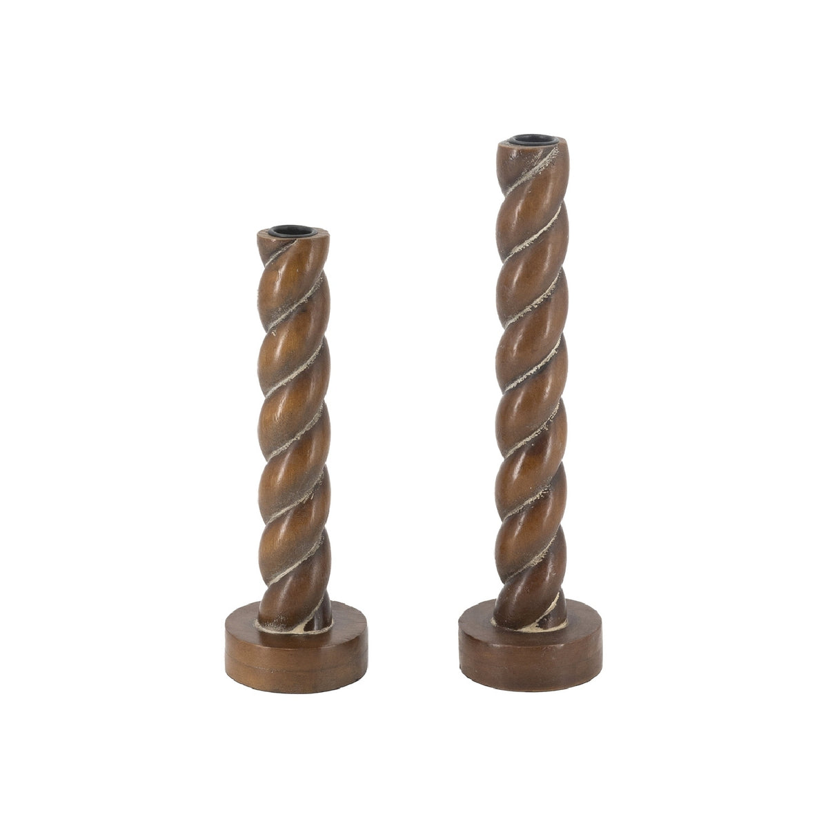 Brown Wooden Spiral Candle Holder | OROA