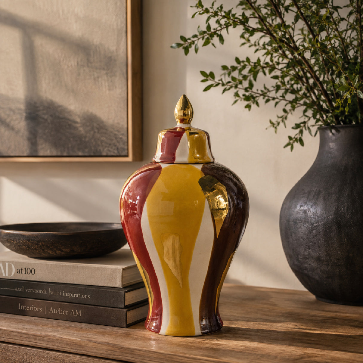 14" Multicolor Ceramic Ginger Jar | OROA