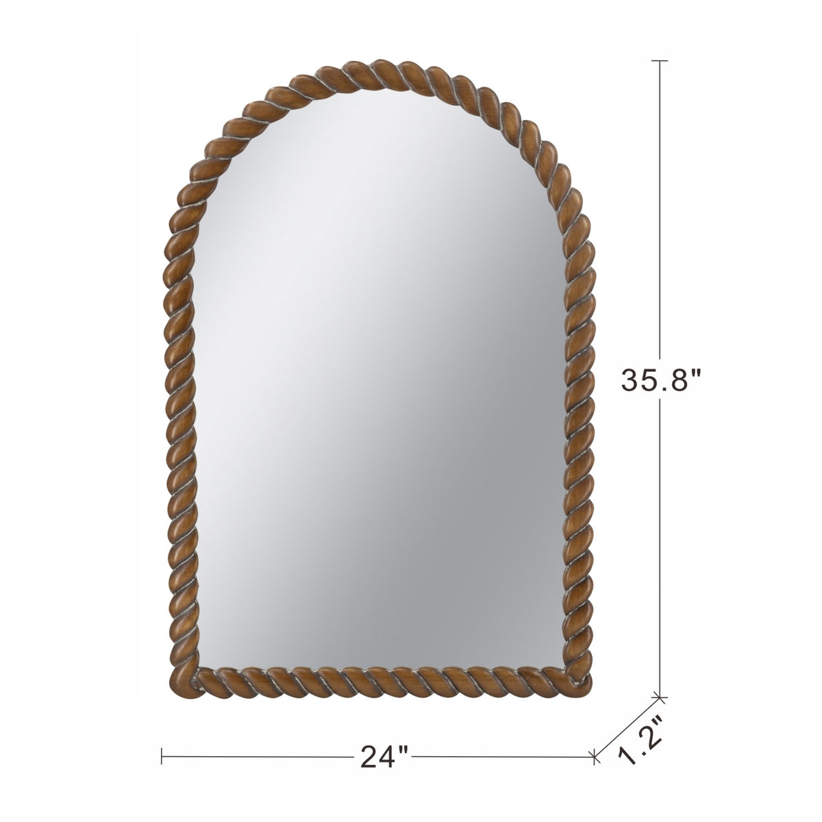 Arched Brown Pine Wood Frame Wall Mirror | OROA