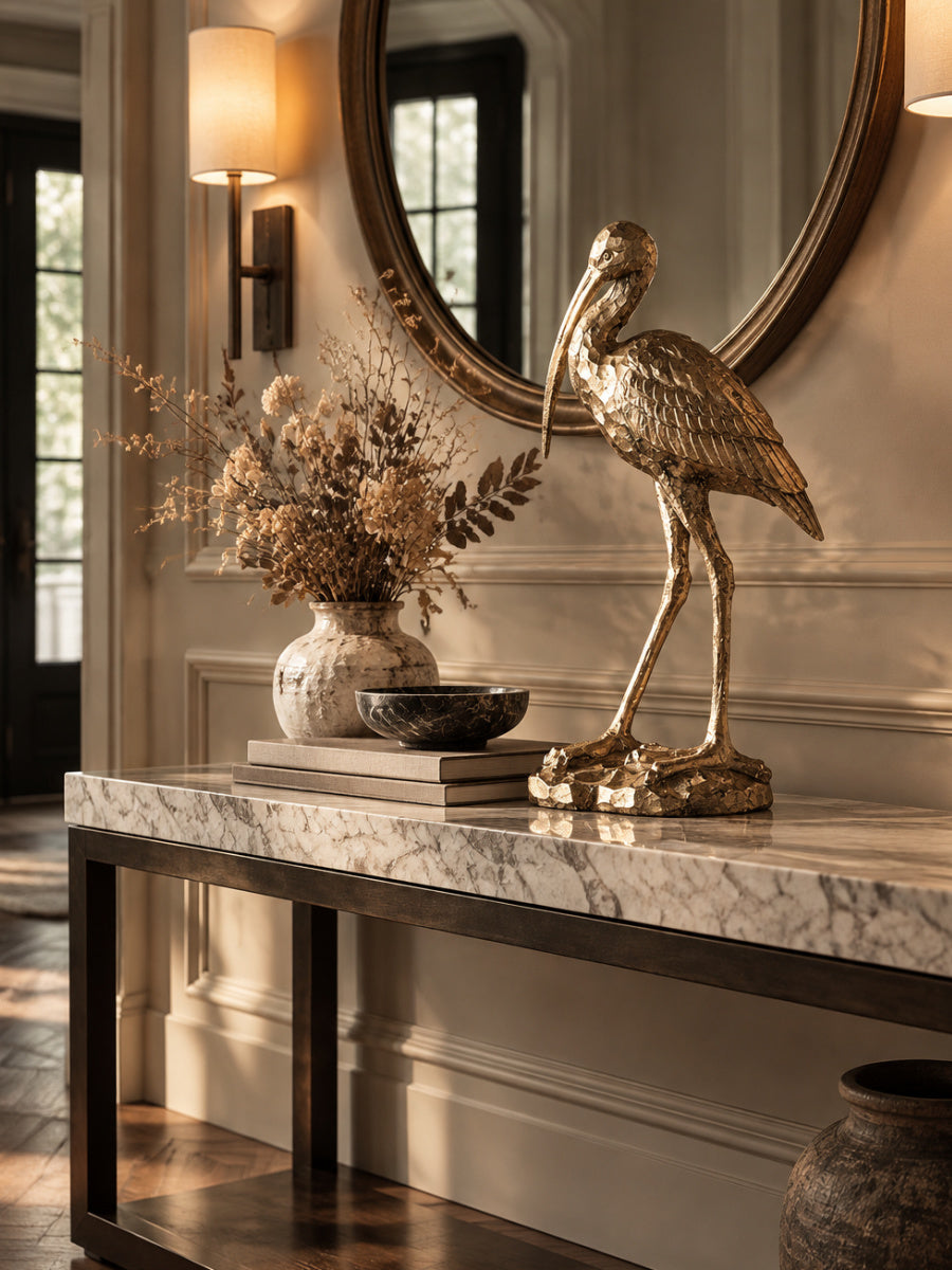Modern European furniture - Standing Gold Crane Figurine - www.oroa.com