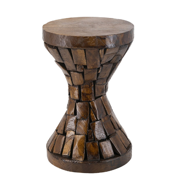 Modern European furniture - Brown Paulownia Wood Hourglass Side Table - www.oroa.com