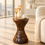 Modern European furniture - Brown Paulownia Wood Hourglass Side Table - www.oroa.com