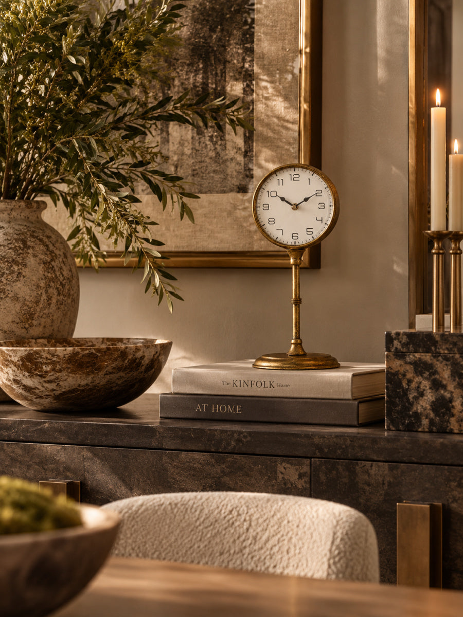 Vintage Inspired Gold Iron Table Clock | OROA