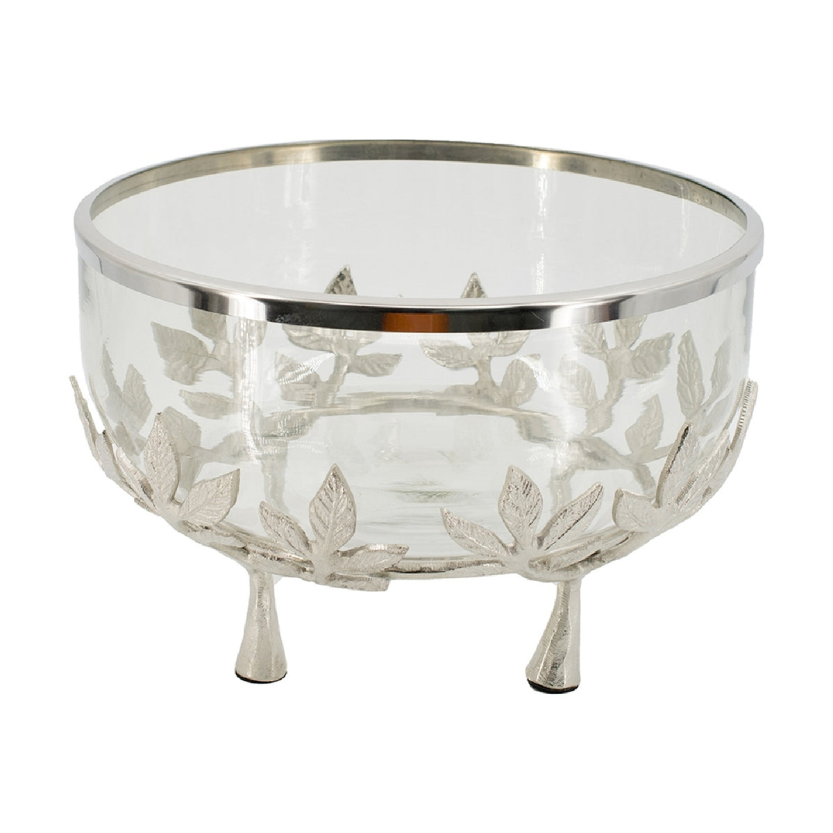 Modern European furniture - Silver Aluminum and Glass Bowl with Floral Legs - www.oroa.com