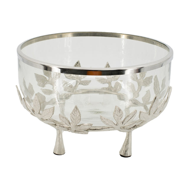 Modern European furniture - Silver Aluminum and Glass Bowl with Floral Legs - www.oroa.com