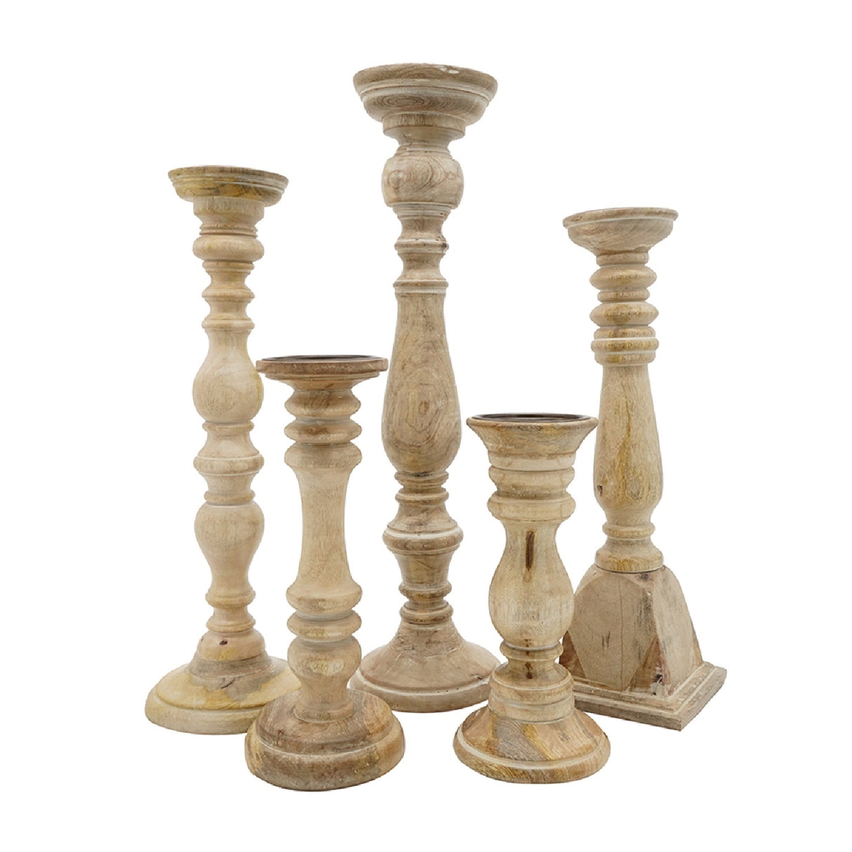 Wooden Brown Candle Holders (5) | OROA