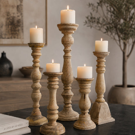 Wooden Brown Candle Holders (5) | OROA