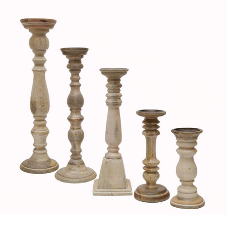 Wooden Brown Candle Holders (5) | OROA