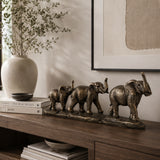 Antique Copper Elephant Family Statue | OROA