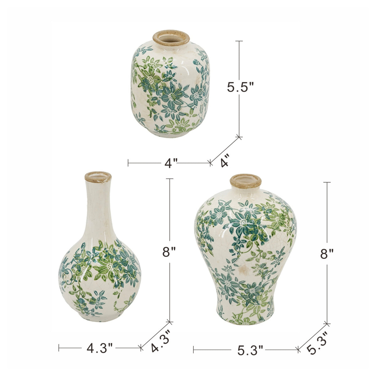 Floral Ceramic Vase (Set of 3) | OROA