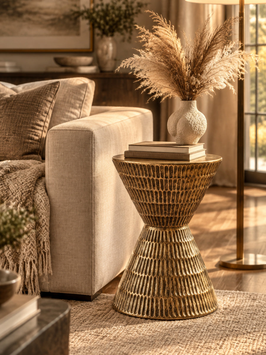 Modern European furniture - Antique Gold Hourglass Shape Side Table - www.oroa.com