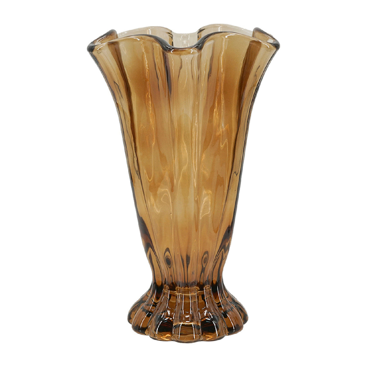 Vintage Brown Ruffle Glass Vase | OROA