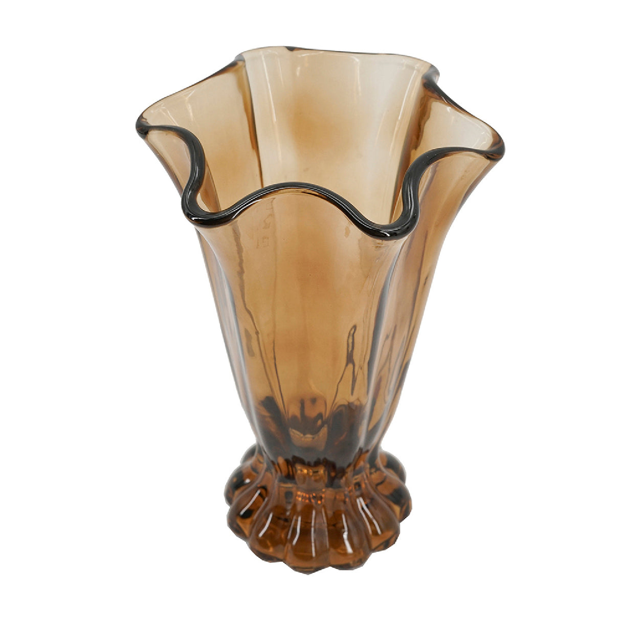 Vintage Brown Ruffle Glass Vase | OROA