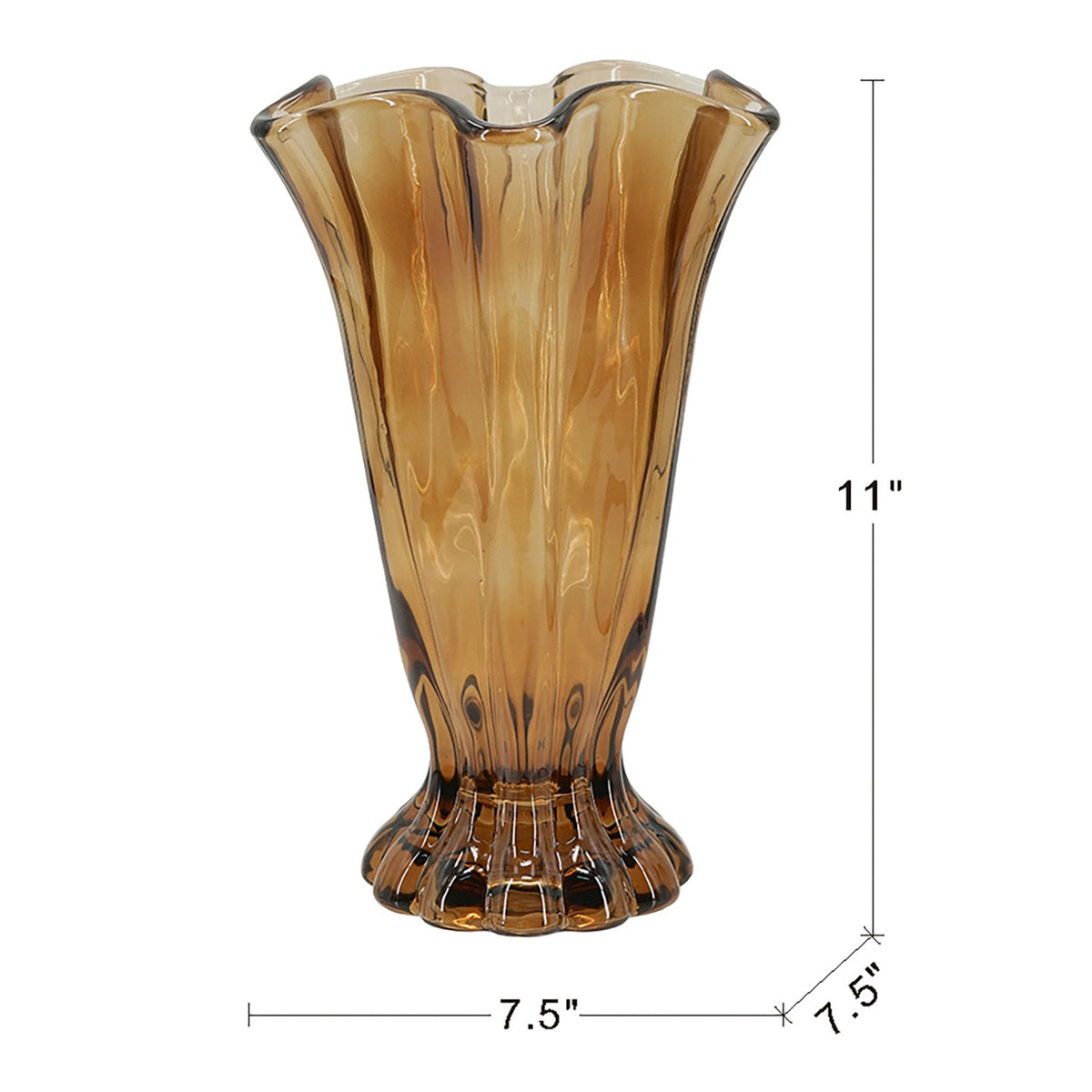 Vintage Brown Ruffle Glass Vase | OROA