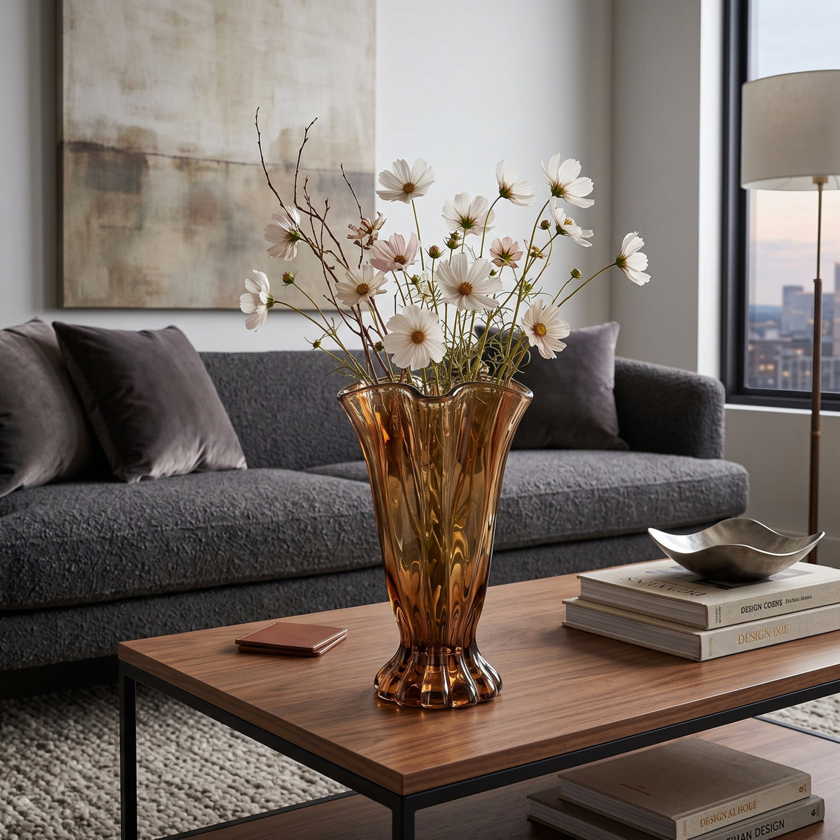 Vintage Brown Ruffle Glass Vase | OROA