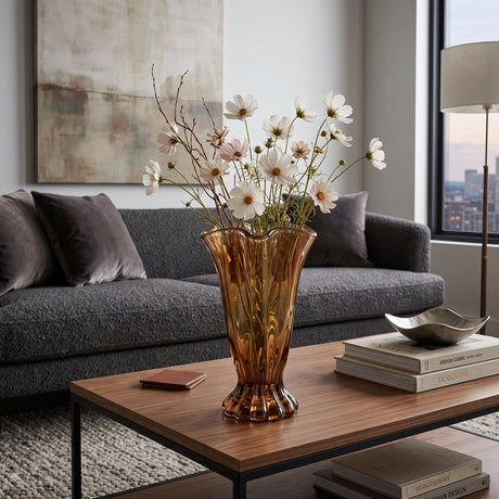 Vintage Brown Ruffle Glass Vase | OROA