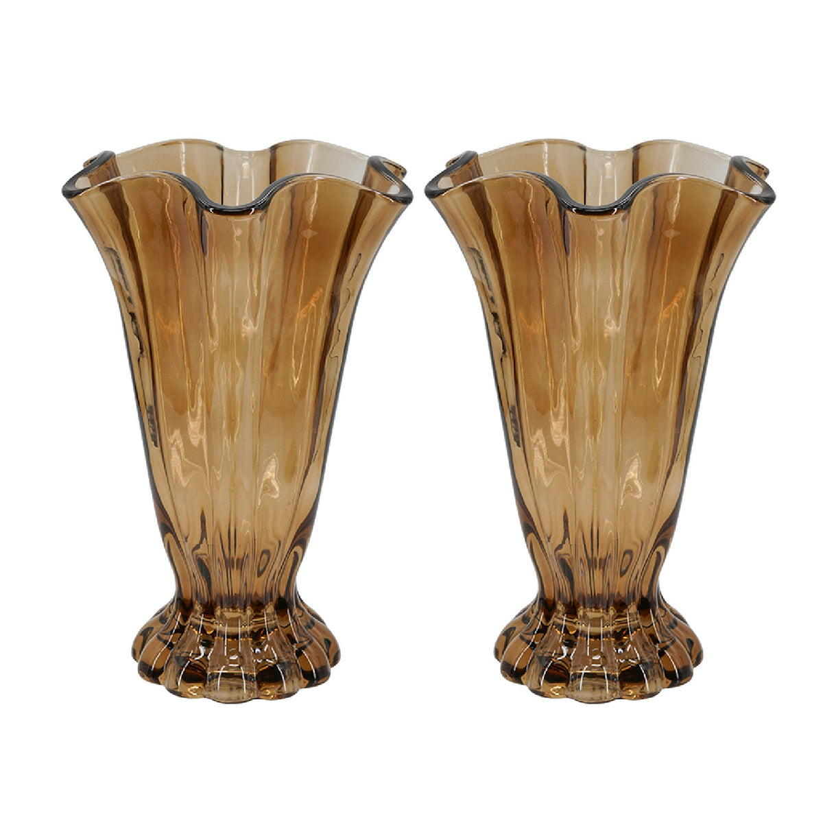 Vintage Brown Ruffle Glass Vase (Set of 2) | OROA