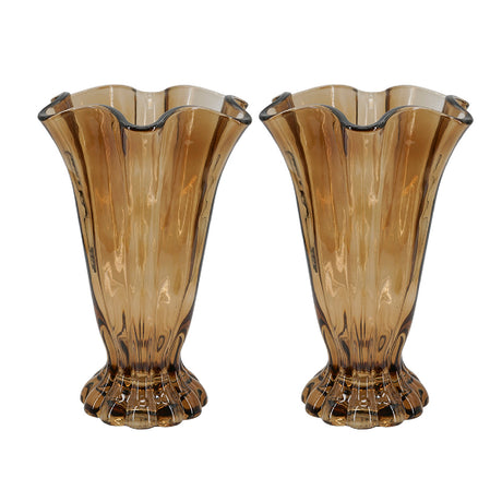 Vintage Brown Ruffle Glass Vase (Set of 2) - OROA - view 1