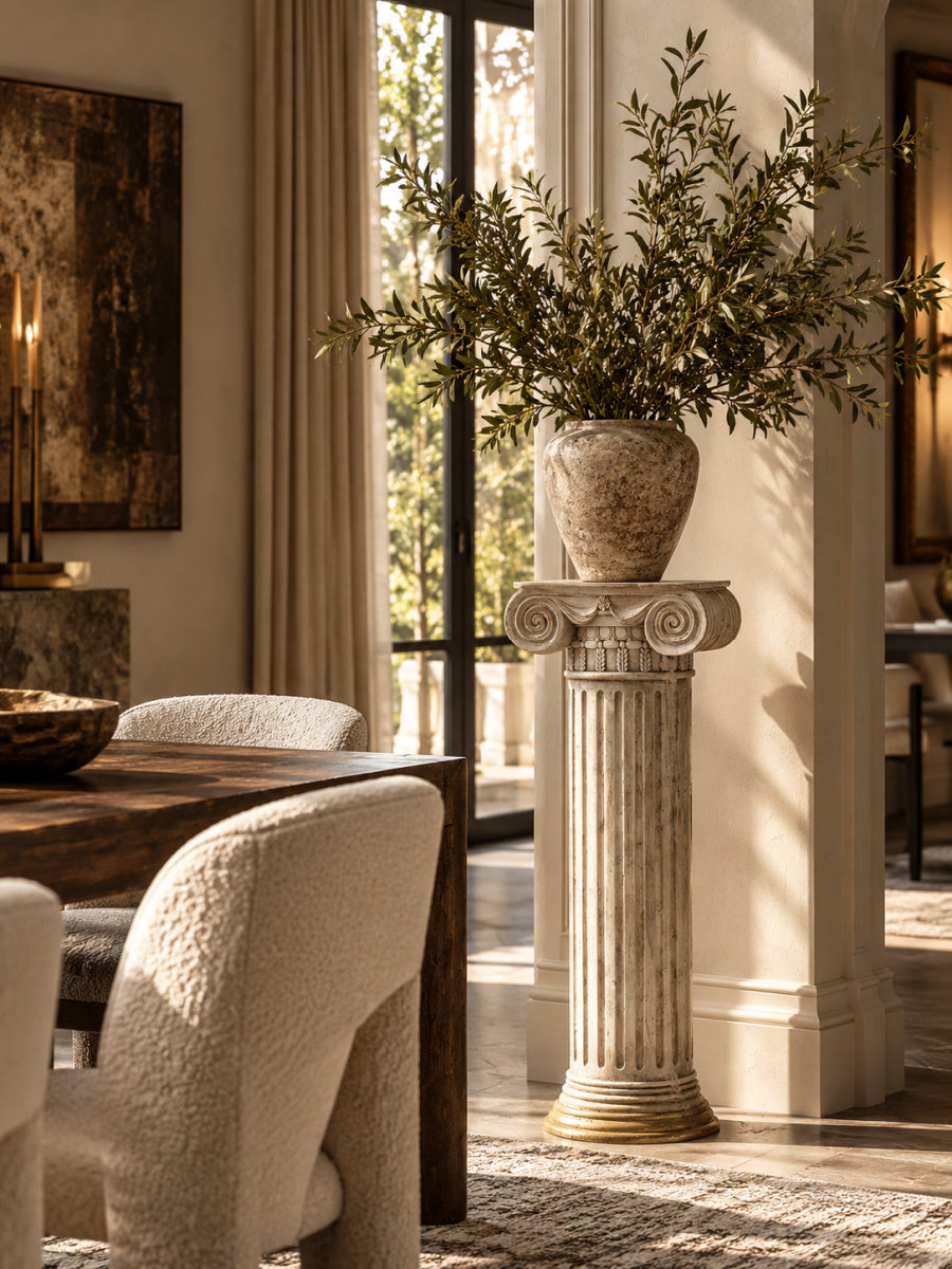 Antique White Ribbed Magnesium Pedestal | OROA
