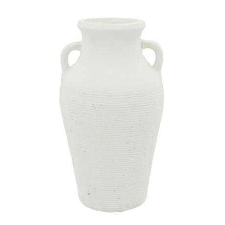 Rustic White Terracotta Tall Vase with Handles | OROA